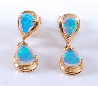 Lot 2612 - A pair of yellow metal opal drop earrings,...