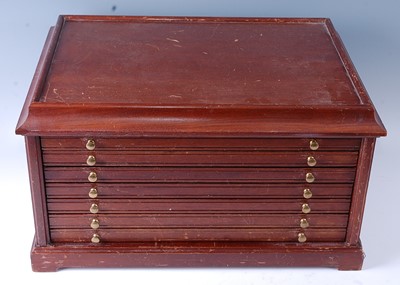 Lot 2225 - A teak coin collectors chest, having a cavetto...