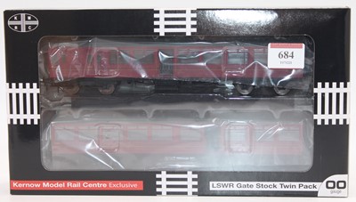 Lot 684 - Kernow Models K1003 LSWR gate stock BR crimson...