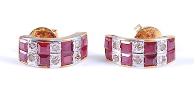 Lot 2627 - A pair of yellow metal, ruby and diamond...