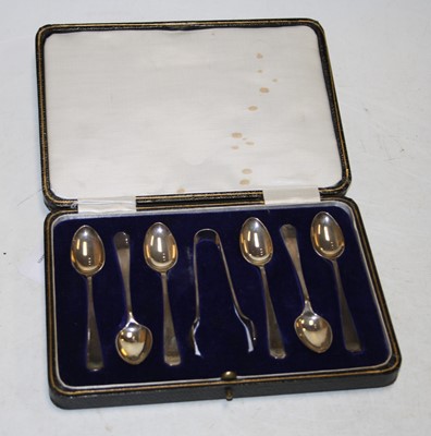 Lot 296 - A cased set of six George V silver teaspoons,...