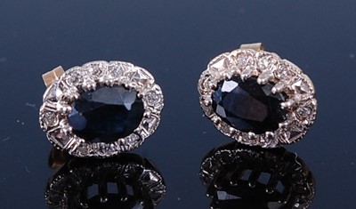 Lot 2705 - A pair of contemporary 9ct gold sapphire and...