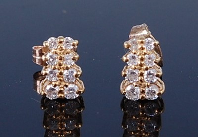 Lot 2655 - A pair of 18ct yellow gold diamond bar style...
