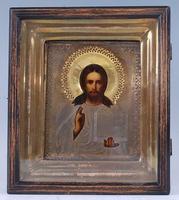 Lot 2419 - A circa 1900 Russian icon of Christ...