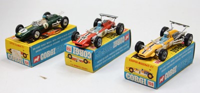 Lot 1992 - A Corgi Toys boxed racing car group, three...