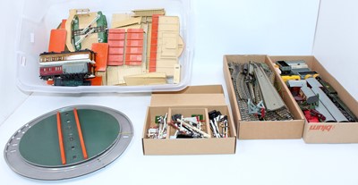 Lot 748 - Large plastic crate containing a Hornby Dublo...