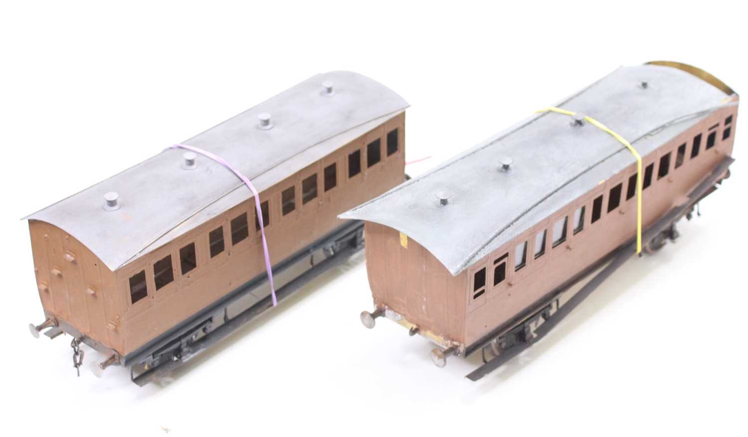 Lot 216 - Gauge 1 two brass kit built coaches, one 4...