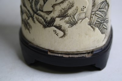 Lot 2463 - A Japanese Meiji period carved ivory brush pot,...