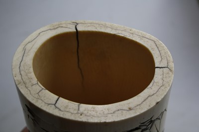 Lot 2463 - A Japanese Meiji period carved ivory brush pot,...