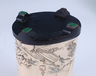 Lot 2463 - A Japanese Meiji period carved ivory brush pot,...