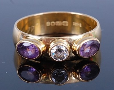 Lot 2741 - An 18ct yellow gold, amethyst and diamond...
