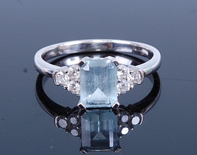 Lot 2743 - A white metal, aquamarine and diamond ring,...