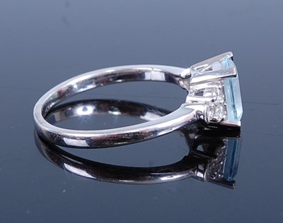 Lot 2743 - A white metal, aquamarine and diamond ring,...