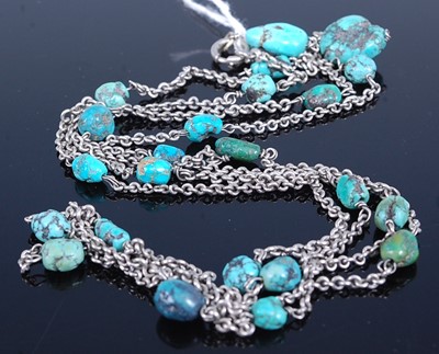 Lot 2759 - A white metal belcher link and turquoise set...