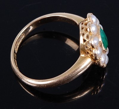 Lot 2764 - An 18ct yellow gold, emerald and pearl oval...