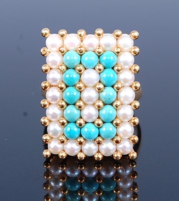 Lot 2769 - A yellow metal, seed pearl and turquoise set...