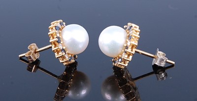 Lot 2772 - A pair of yellow metal, cultured pearl,...