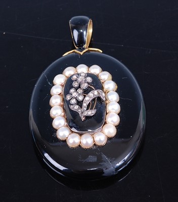 Lot 2776 - A Victorian black enamel, cultured pearl and...