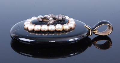 Lot 2776 - A Victorian black enamel, cultured pearl and...