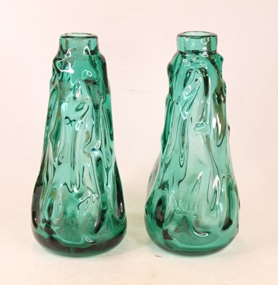 Lot 3 - A pair of green tinted art glass vases, of...