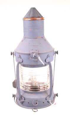 Lot 16 - A blue painted metal ships type lantern, later...