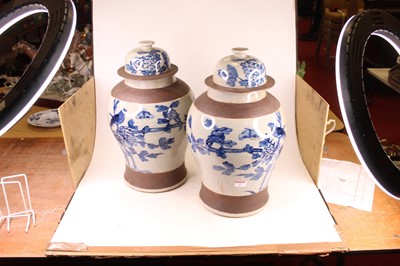 Lot 23 - A pair of large Chinese style vases and covers,...