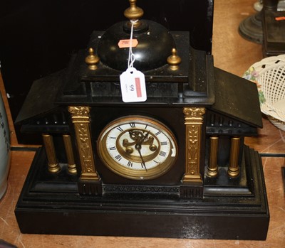 Lot 99 - A late Victorian black slate mantel clock, of...
