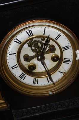 Lot 99 - A late Victorian black slate mantel clock, of...