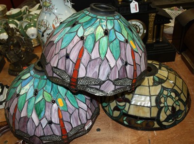 Lot 100 - A pair of modern Tiffany style coloured and...