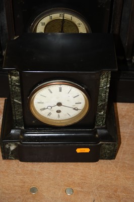 Lot 108 - A late Victorian black slate mantel clock, of...