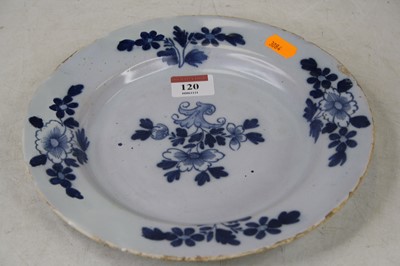 Lot 120 - An 18th century English Delft plate, having...