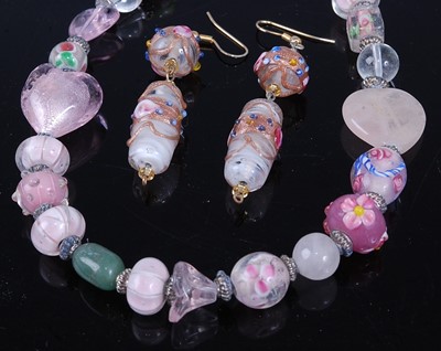 Lot 380 - A Venetian glass barrel bead necklace,...