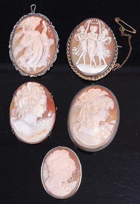Lot 382 - A white metal mounted carved shell cameo...
