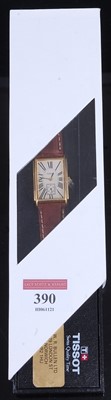 Lot 390 - A Tissot gents gold plated quartz tank watch...