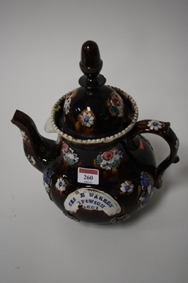Lot 260 - A Victorian barge ware teapot inscribed "Mrs H...
