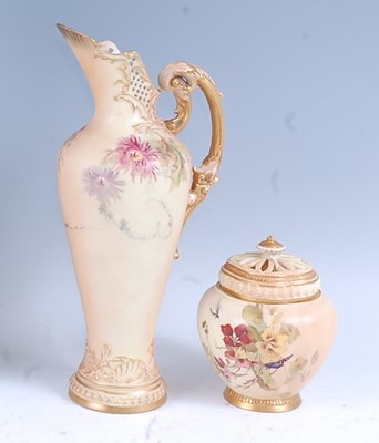 Lot 2034 - A Royal Worcester blushware ewer, decorated...