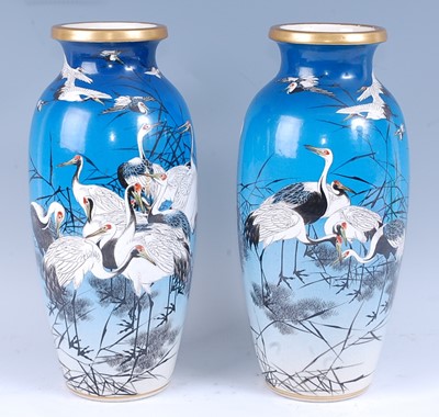 Lot 2466 - A pair of Japanese satsuma vases, each of...