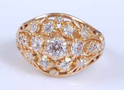 Lot 2295 - A yellow metal diamond bombe shaped cluster...