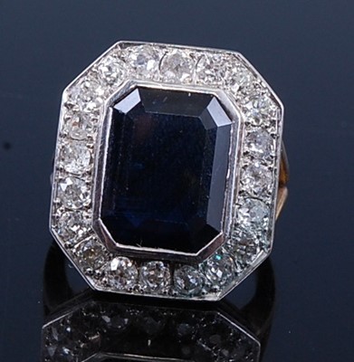 Lot 2336 - A yellow and white metal, sapphire and diamond...