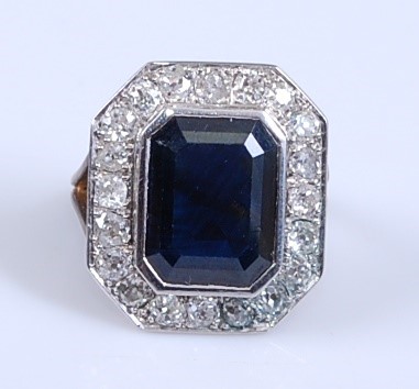 Lot 2336 - A yellow and white metal, sapphire and diamond...