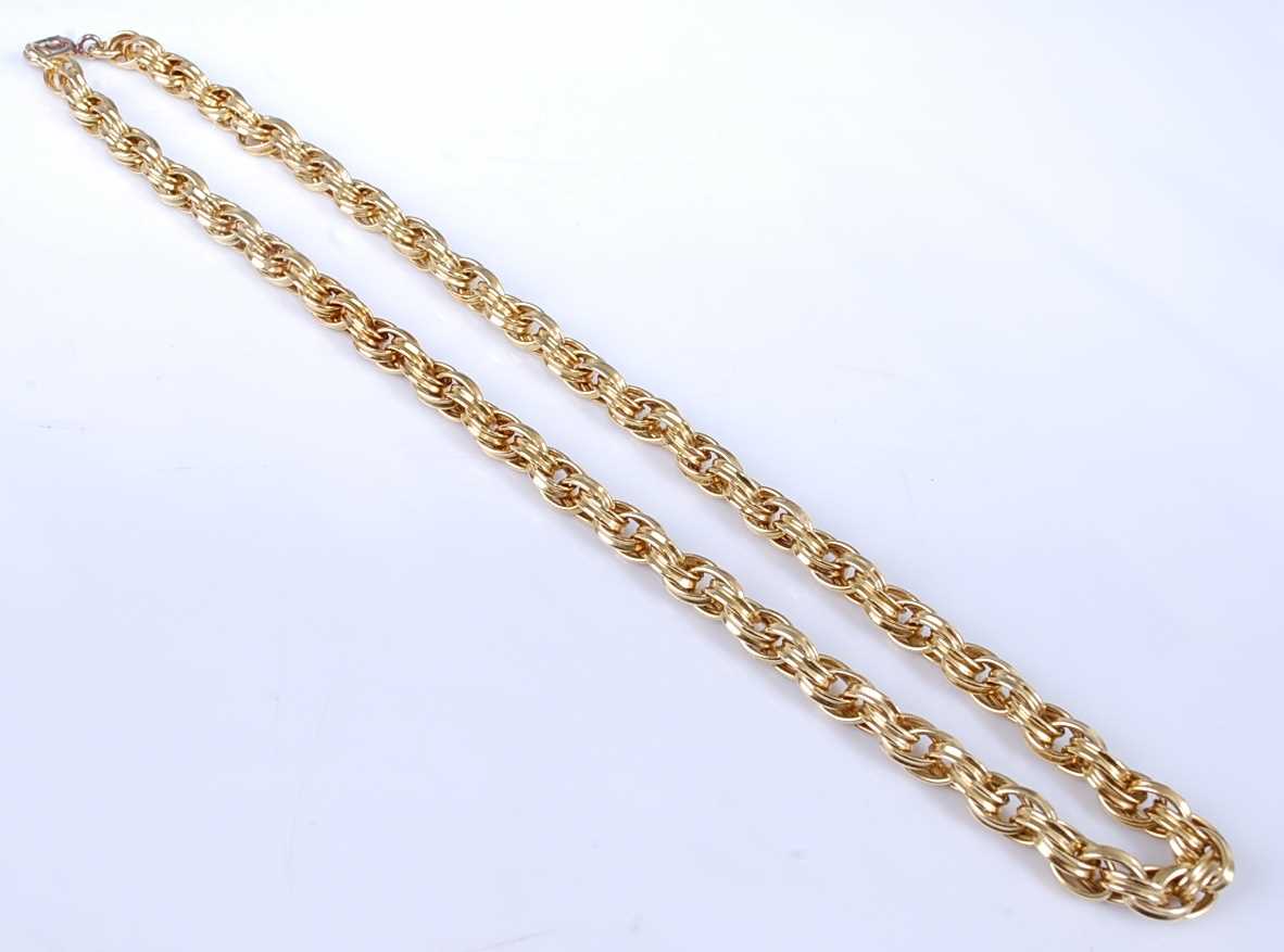 Lot 2313 - An 18ct yellow gold heavy rope style chain,...