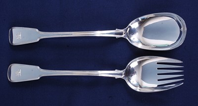 Lot 2094 - A pair of George III silver salad servers, in...