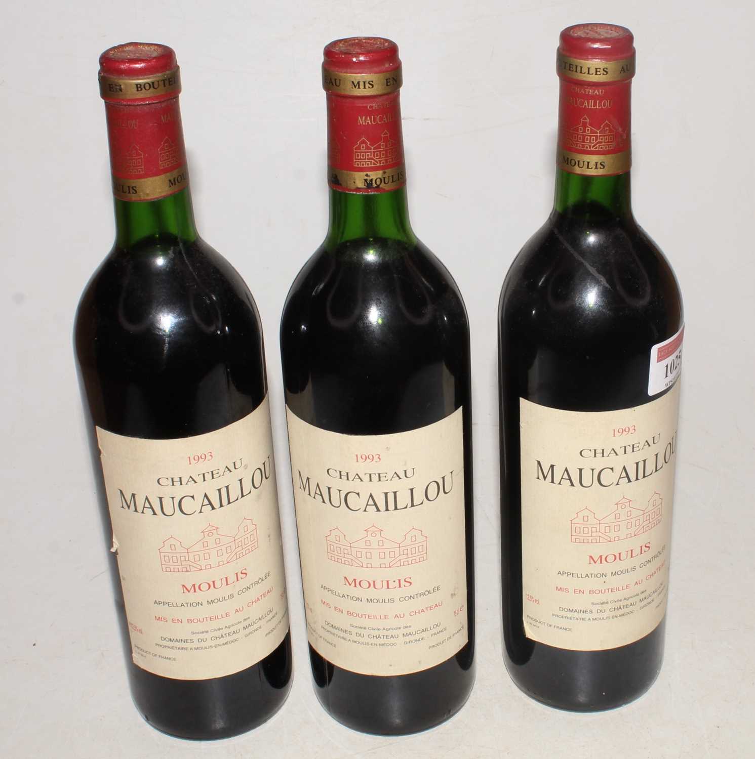 Lot 1025 - Château Maucaillou, 1993, Moulis, three bottles