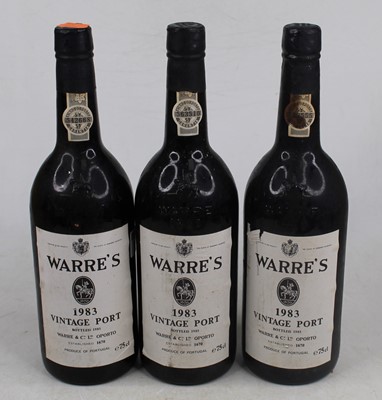Lot 1324 - Warre's vintage port, 1983, three bottles