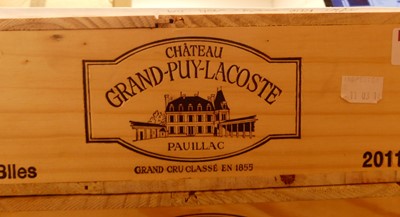 Lot 1081 - Château Grand-Puy-Lacoste, 2011, Pauillac, six...