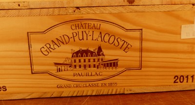 Lot 1082 - Château Grand-Puy-Lacoste, 2011, Pauillac, six...