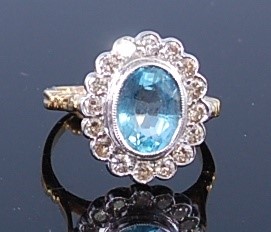 Lot 2330 - A yellow and white metal, aquamarine and...