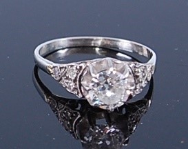 Lot 2331 - A white metal diamond single stone ring,...