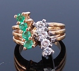 Lot 329 - A yellow and white metal, emerald and diamond...