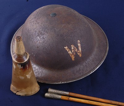 Lot 31 - A WW II Home Front Wardens helmet, with...